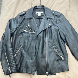 H&M Black Leather Jacket Asymmetrical Zipper Notched Lapel